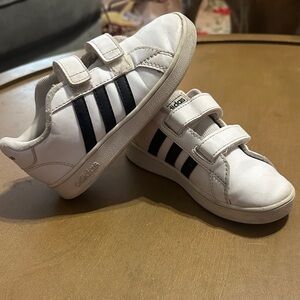 Adidas Kids White and Black Velcro Sneakers